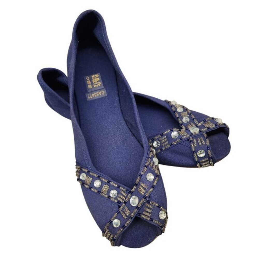 The Earth Collection Embellished hand sewn Ballet Flats Blue Gypsy‎ size 9
